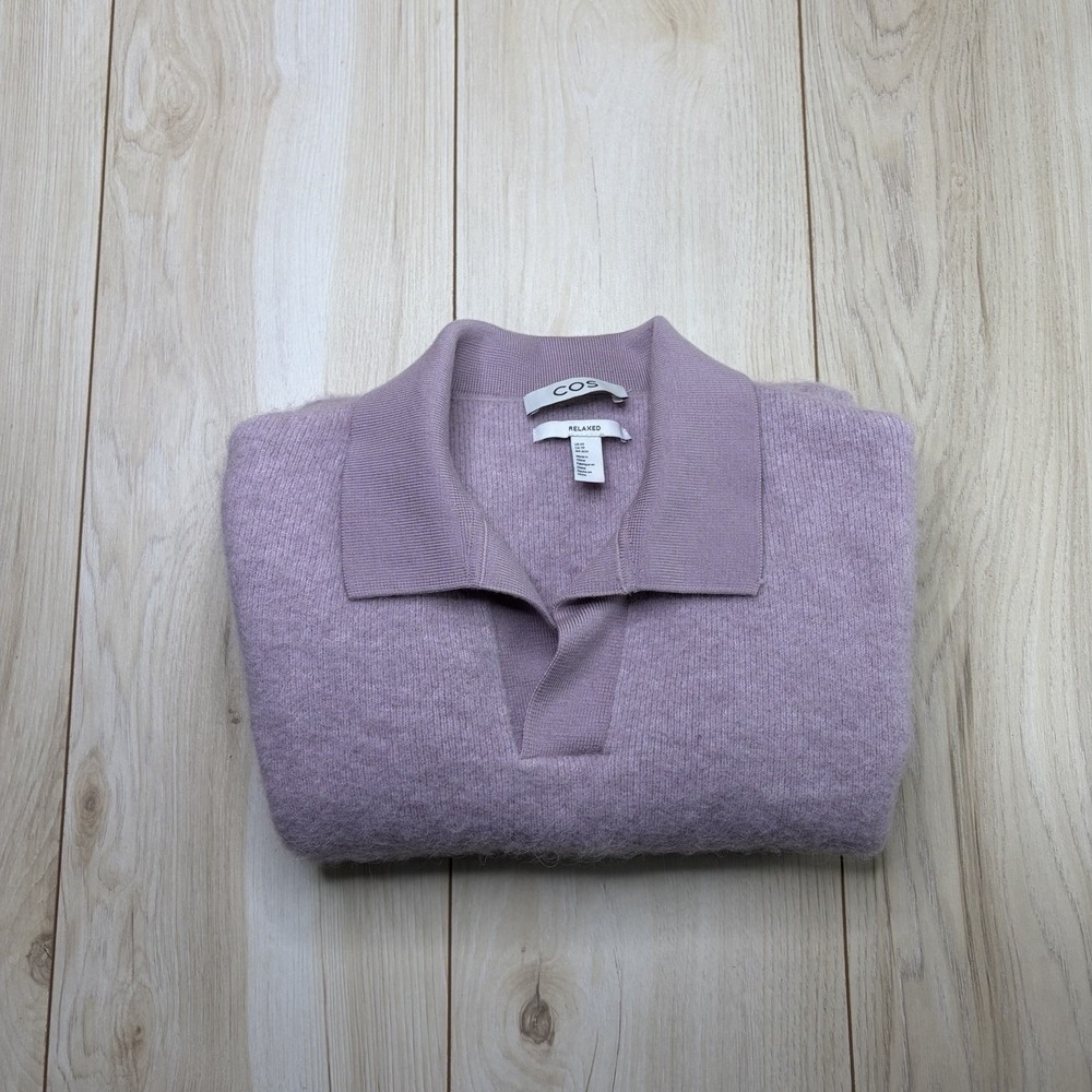 COS Womens Alpaca Wool Long Sleeve Knit Polo Sweater Purple Size XS Relaxed